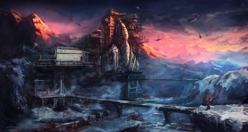 Futuristic Base in Mountains — Purple