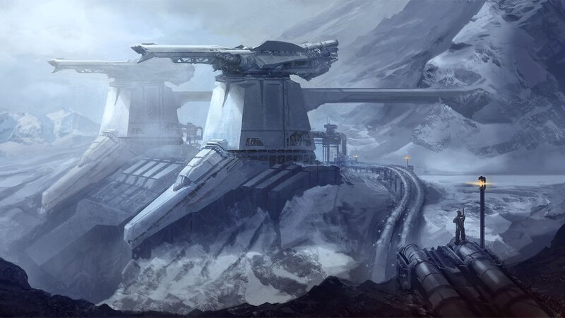 Futuristic Base in Snow — White, Dramatic, Winter, Digital Art, Spaceships