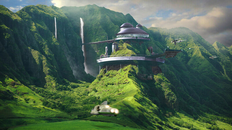 futuristic base on green planet