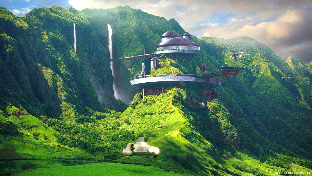 futuristic base on lush planet