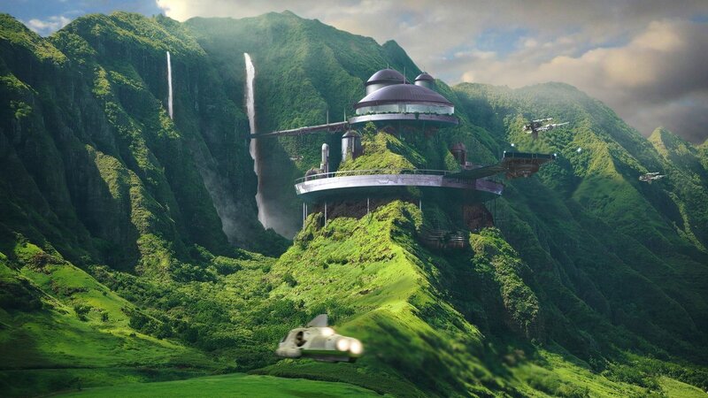 futuristic base on lush planet