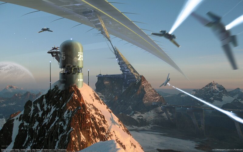 Futuristic Base on Mountain — Blue, Dramatic
