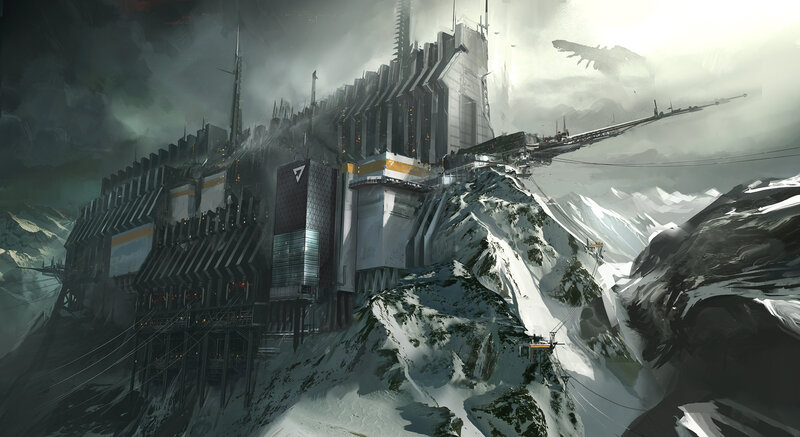 Futuristic Base on Mountain — Gray
