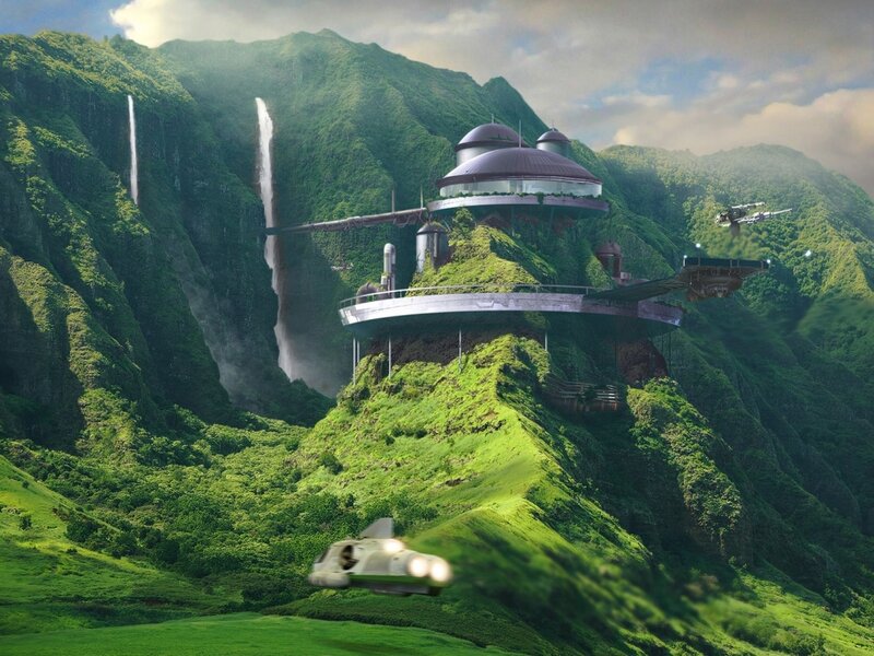 Futuristic Base on Mountain — Green, Serene