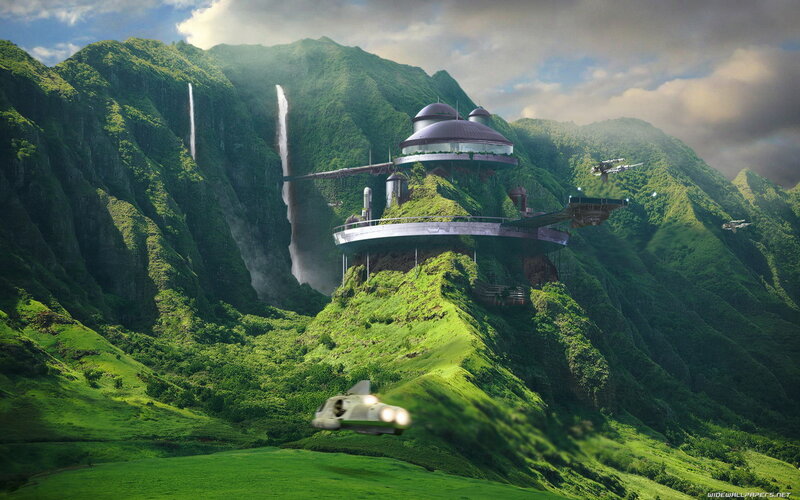 Futuristic Base on Mountain — Green