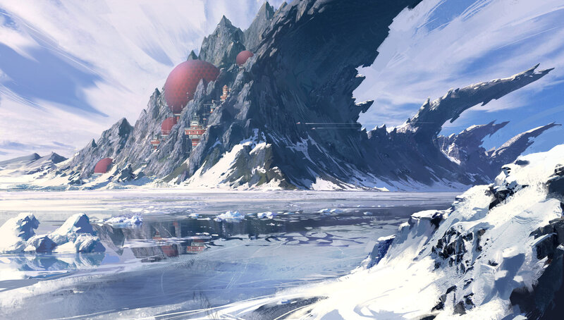 Futuristic Base on Mountain — White