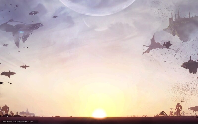 Futuristic battle at sunset
