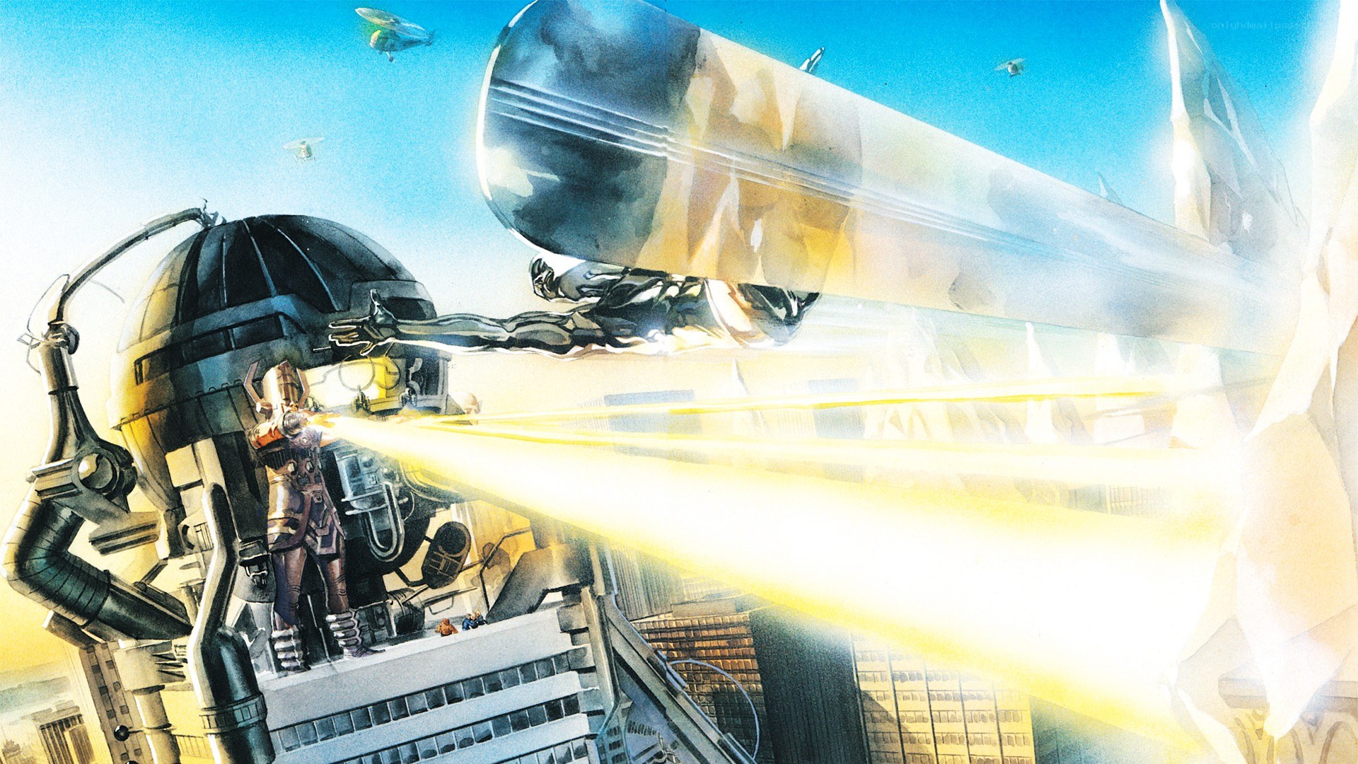 futuristic battle in a city
