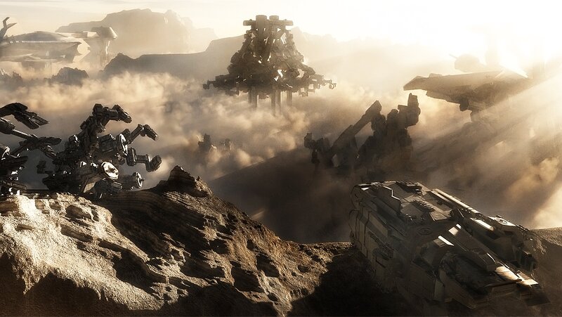 futuristic battle on alien planet