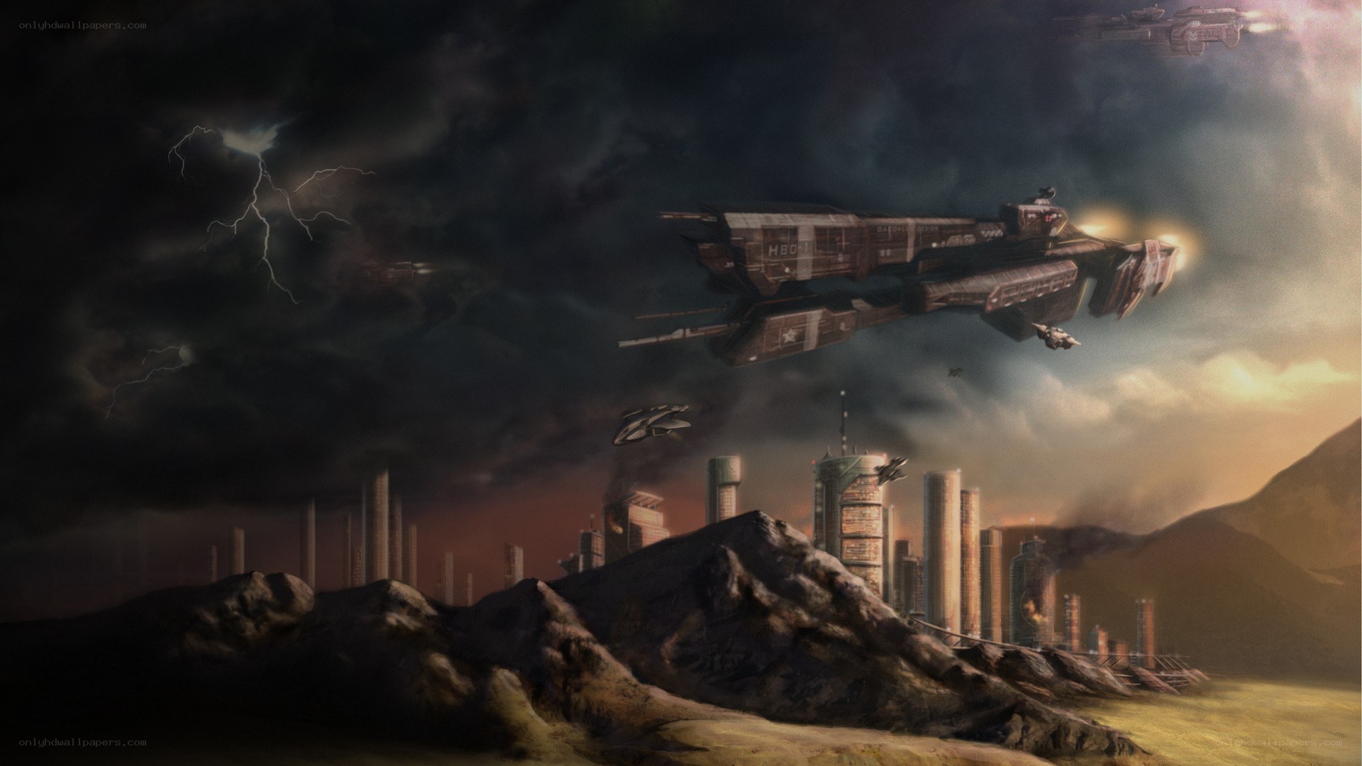 Futuristic battle over a city