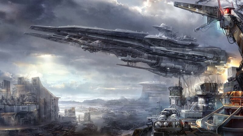 Futuristic Battleship — Gray, Dramatic