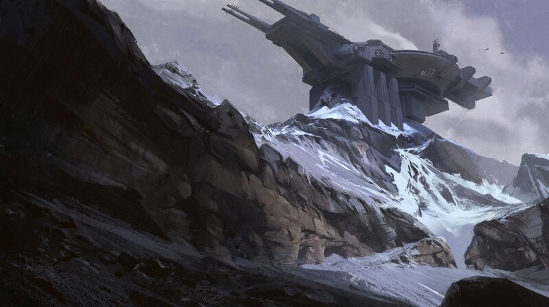 Futuristic Battleship on Mountain