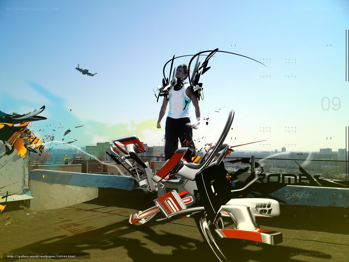 futuristic bike crash on rooftop