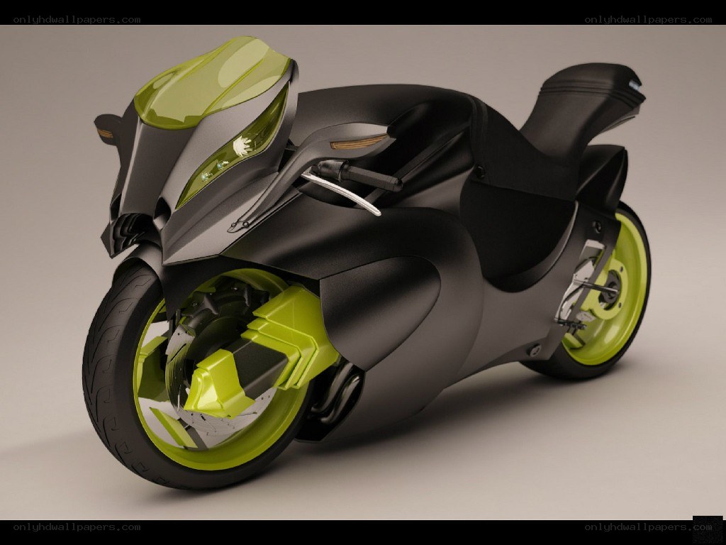 futuristic black and green motorcycle