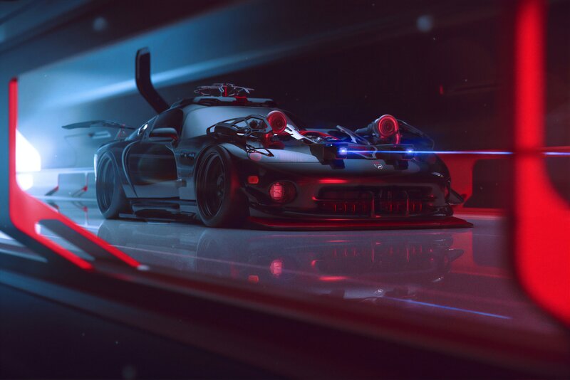 Futuristic Black Car — Dramatic, Night, Digital Art