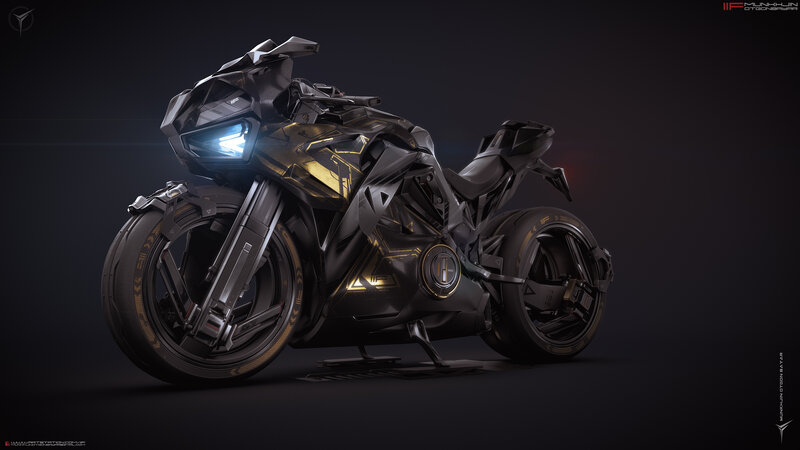Futuristic Black Motorcycle — Dramatic