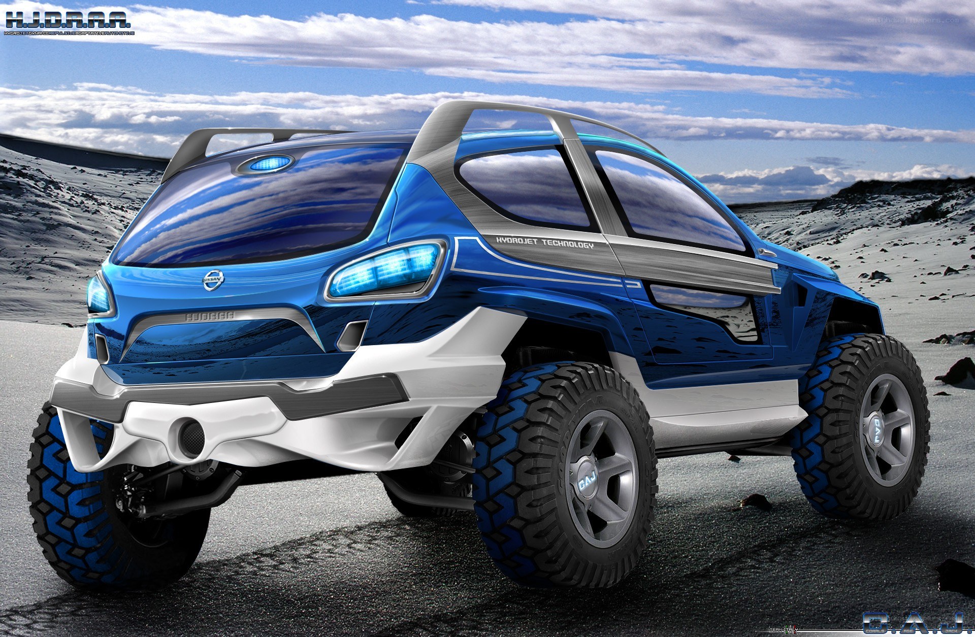 futuristic blue concept car