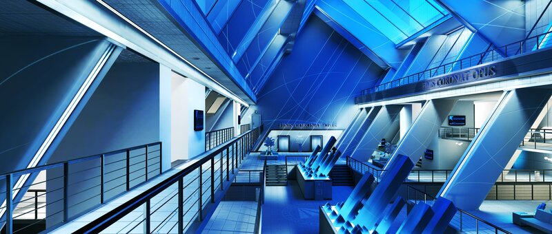 futuristic blue interior hallway