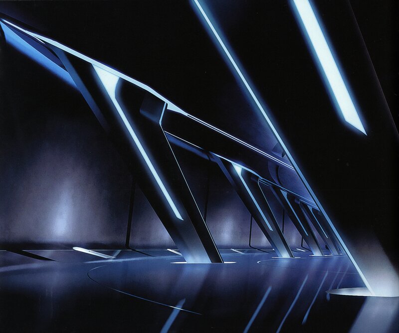 futuristic blue-lit corridor