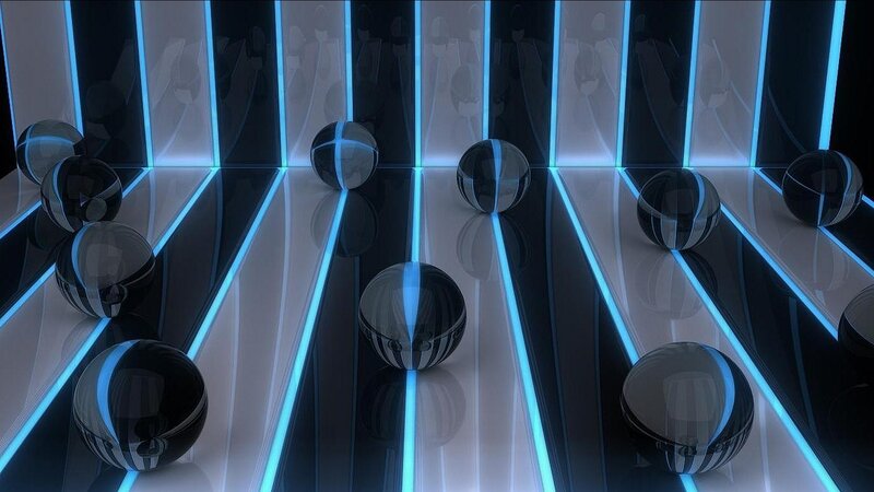 futuristic blue-lit spheres