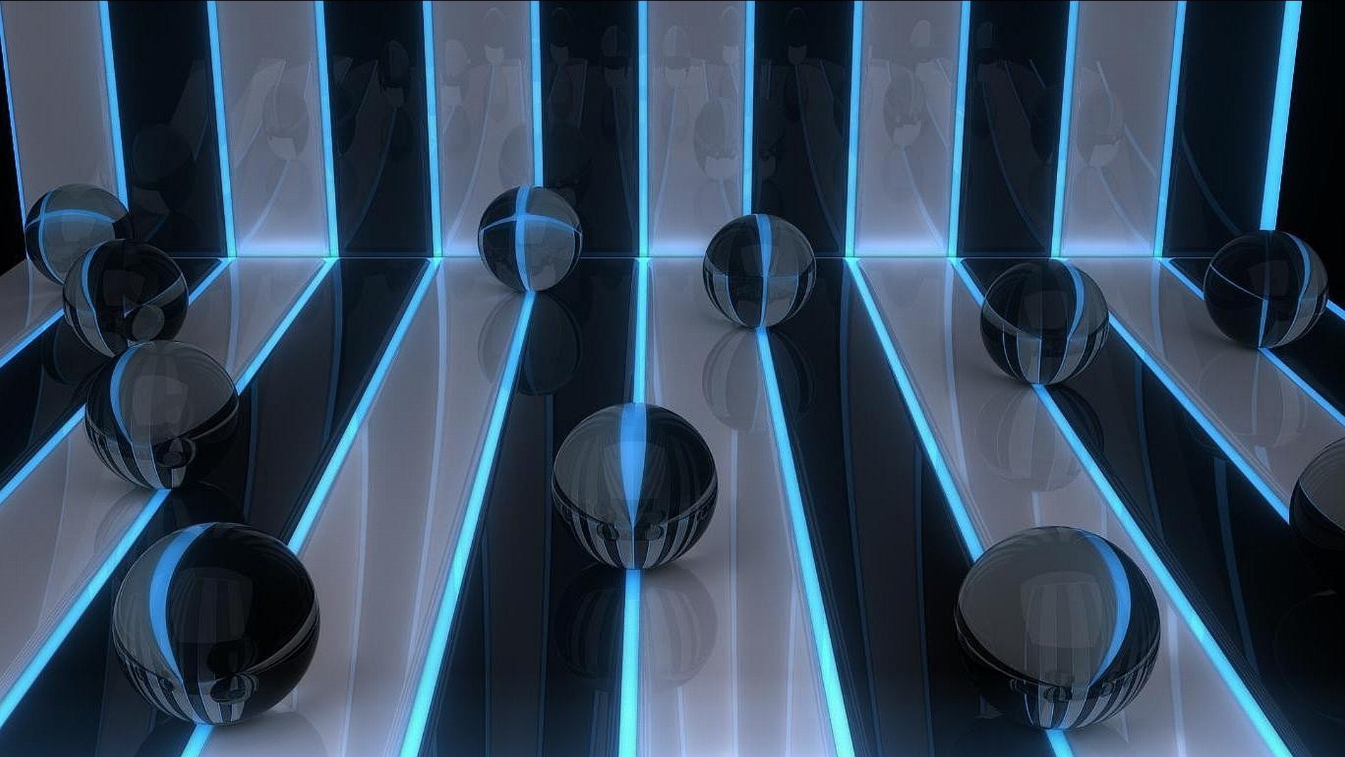 futuristic blue-lit spheres