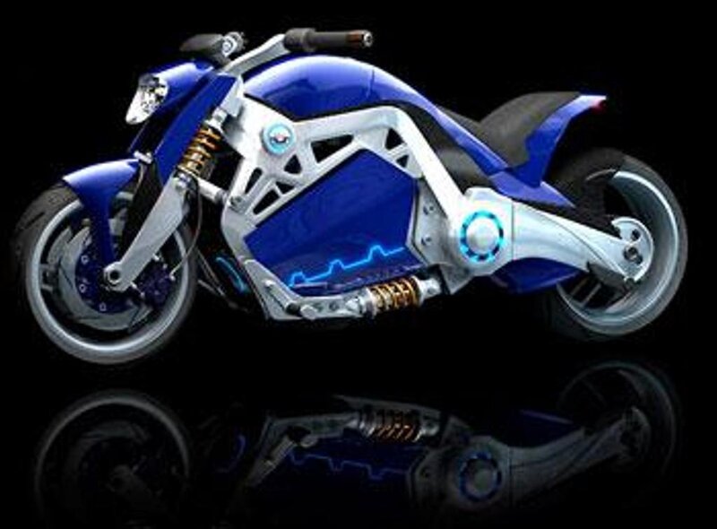 Futuristic Blue Motorcycle — Dramatic, 3d Render