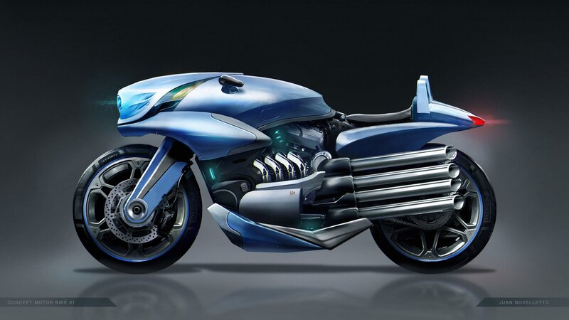 Futuristic Blue Motorcycle — Dramatic