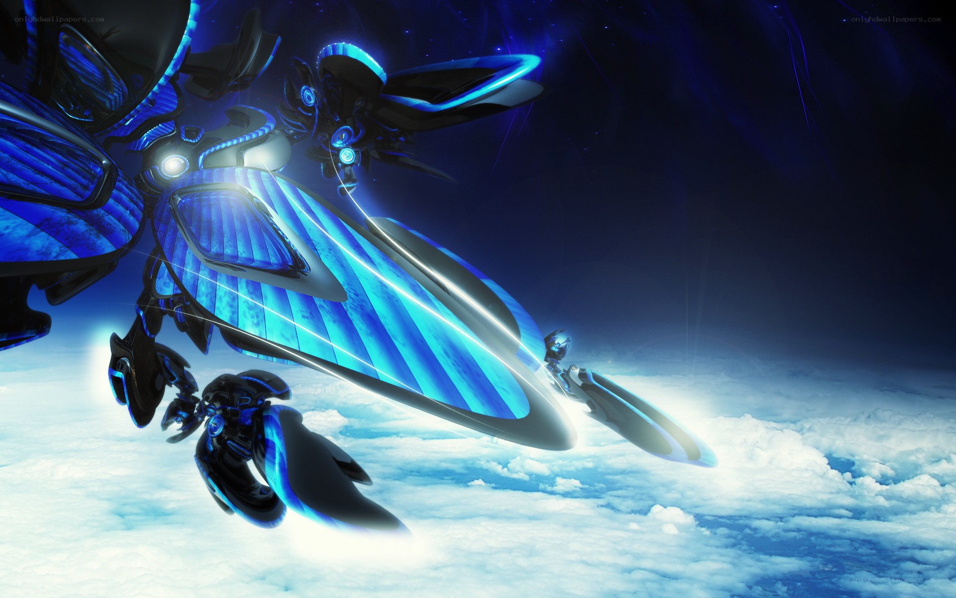 futuristic blue spacecraft