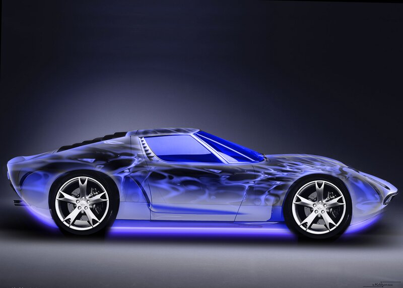 futuristic blue sports car