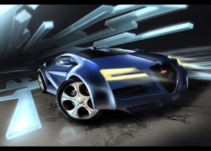 futuristic blue sports car