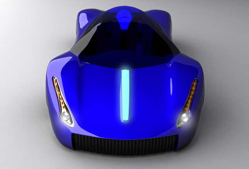 futuristic blue sports car