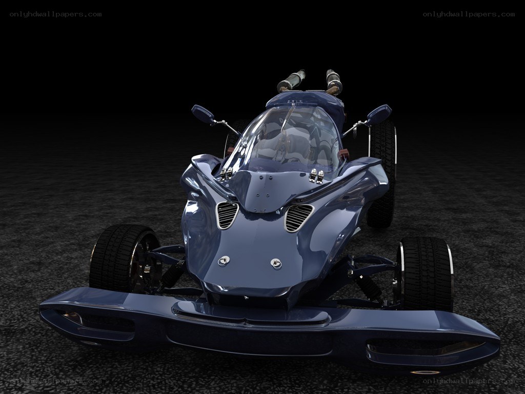 futuristic blue three-wheeled vehicle