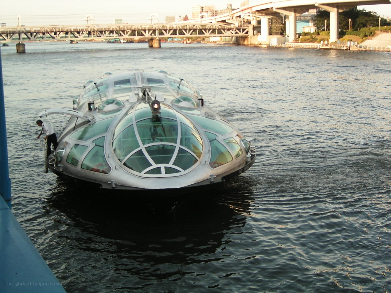futuristic boat on a river