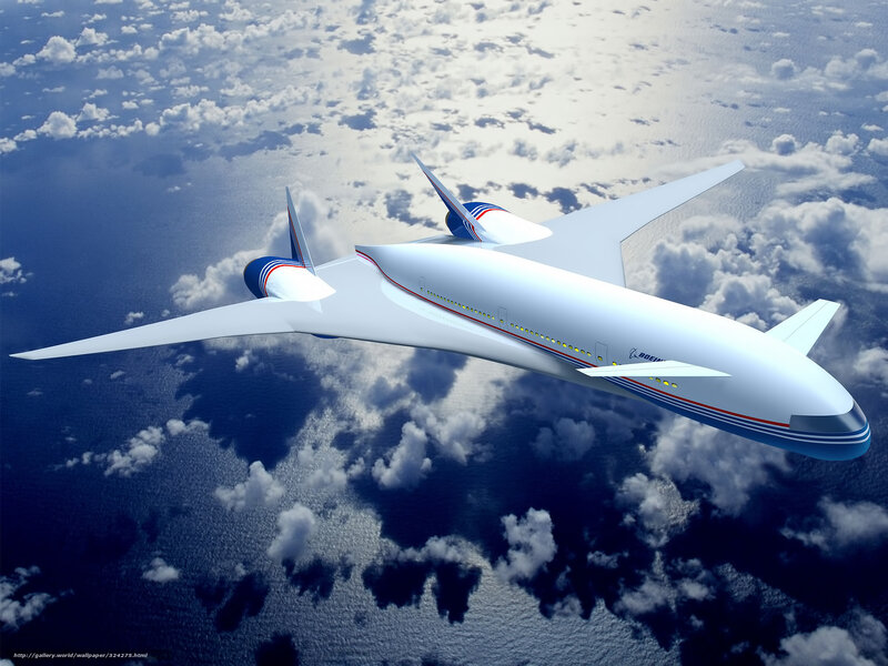 Futuristic Boeing aircraft in flight