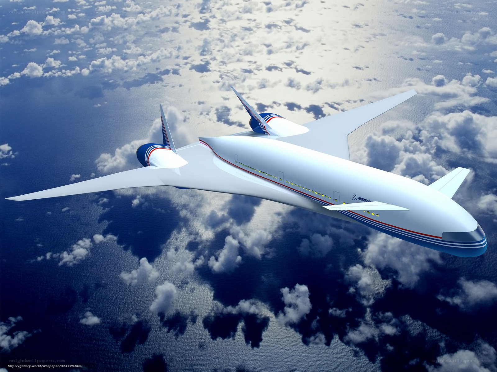 Futuristic Boeing aircraft in flight