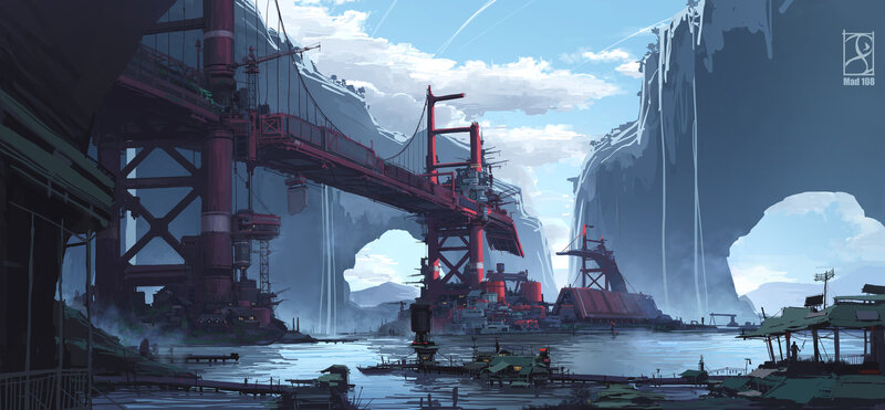 Futuristic Bridge and Shipyard