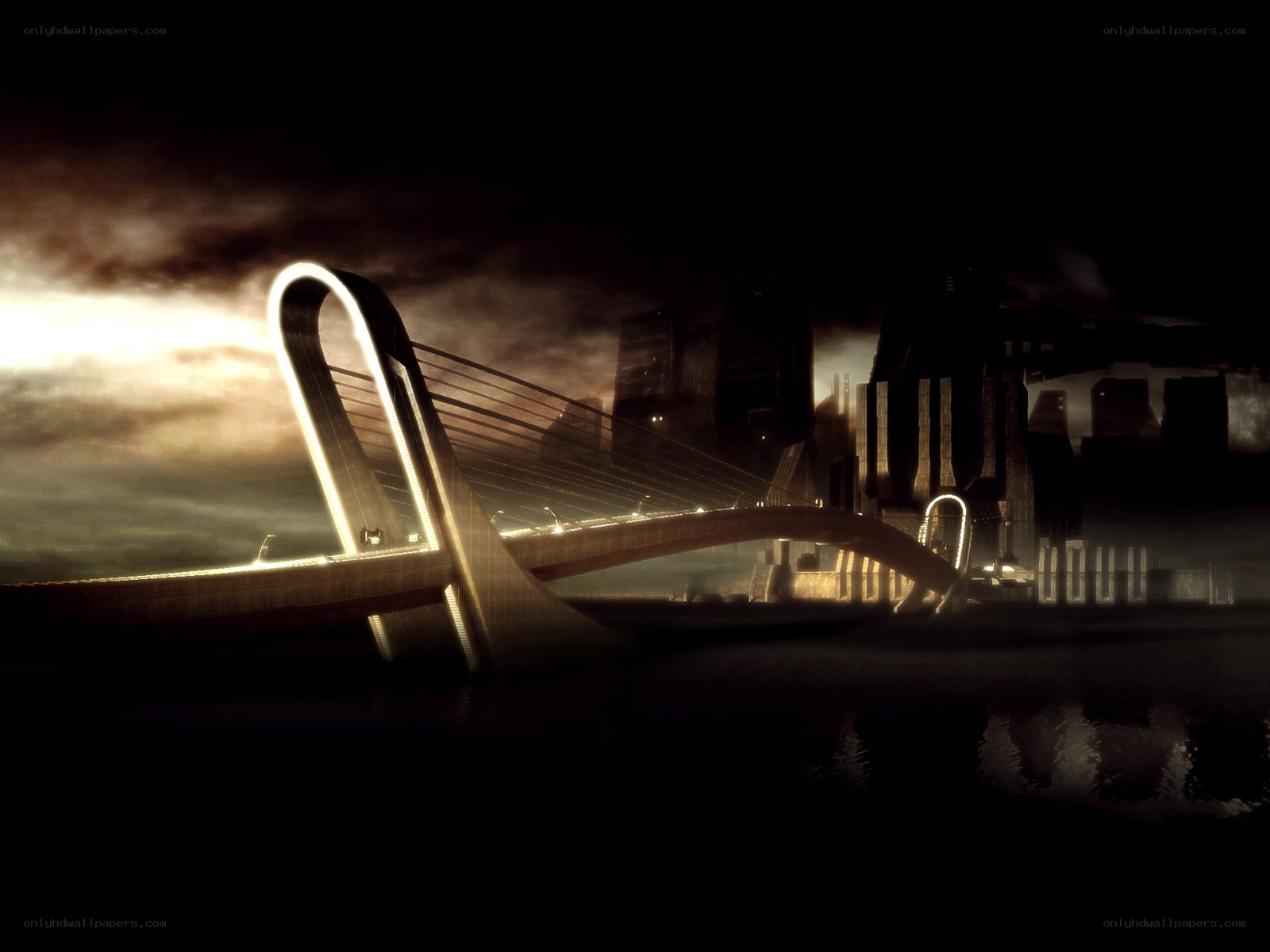 Futuristic bridge at dusk