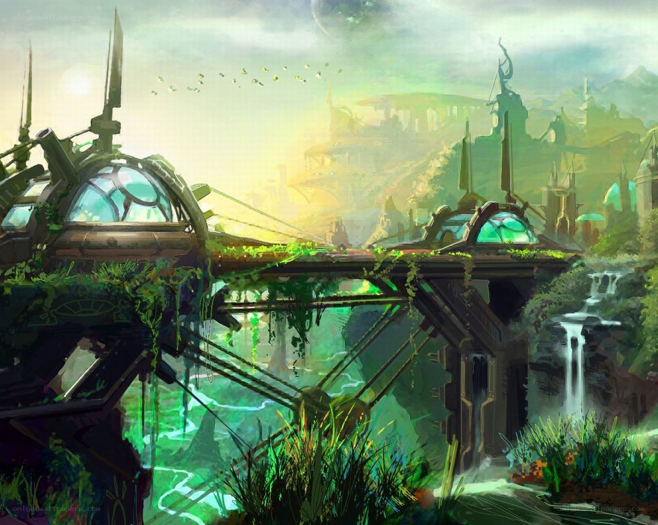 futuristic bridge over green valley