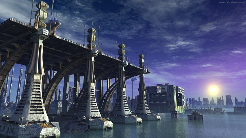 futuristic bridge over water
