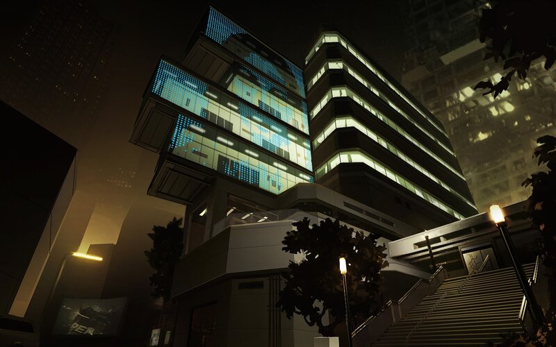 Futuristic Building at Night — Black, Dark