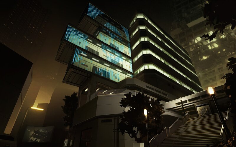 Futuristic Building at Night — Black