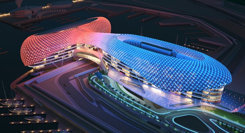 Futuristic Building at Night — Blue, Dramatic, 3d Render, Marina