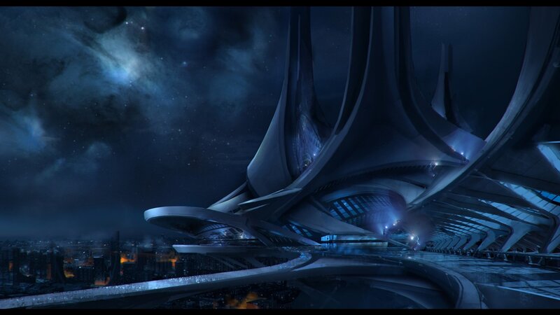 Futuristic Building at Night — Blue, Dramatic, Digital Art