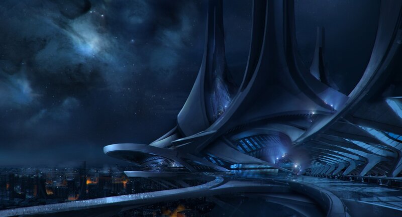 Futuristic Building at Night — Blue