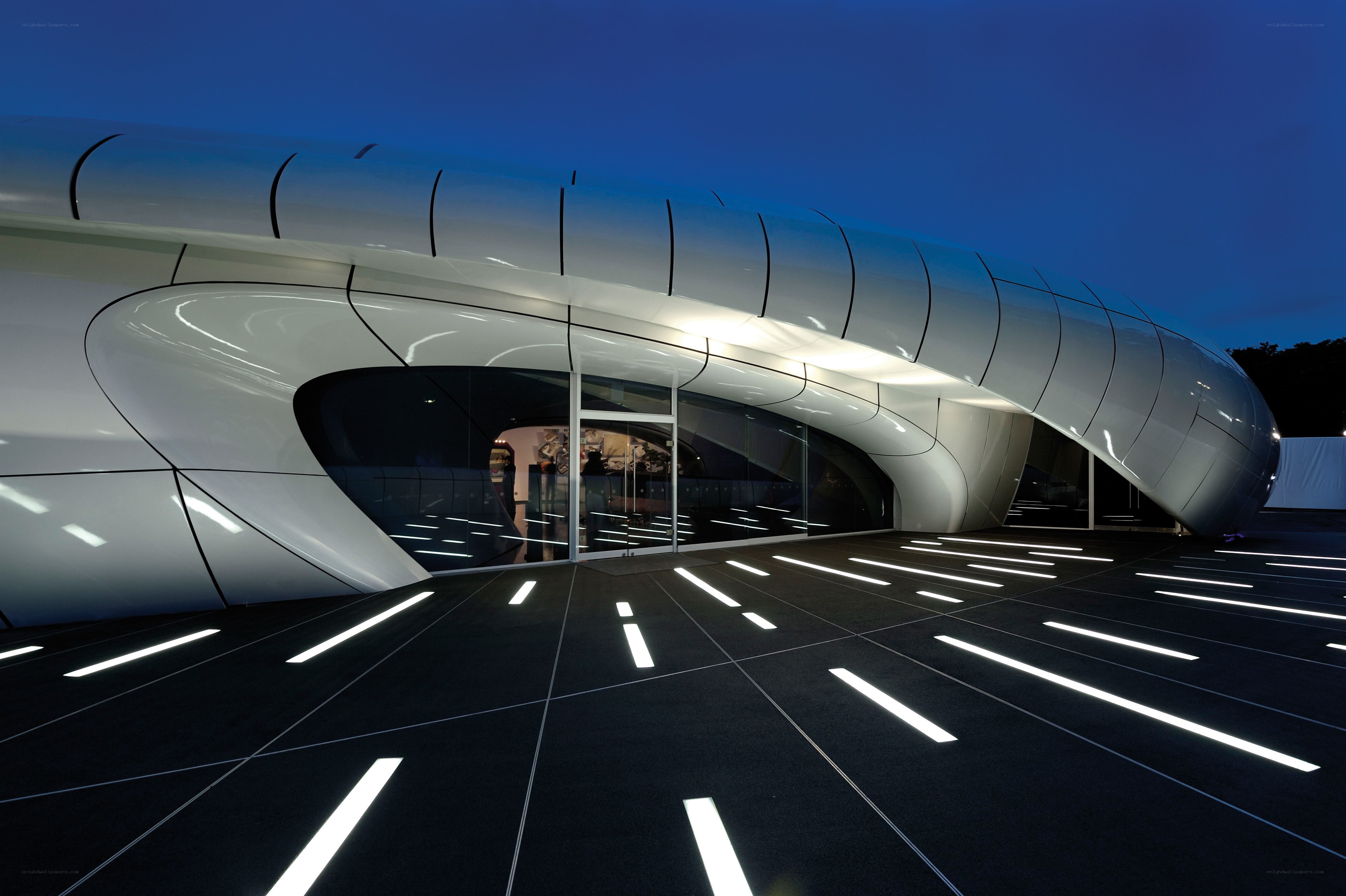 Futuristic building at night