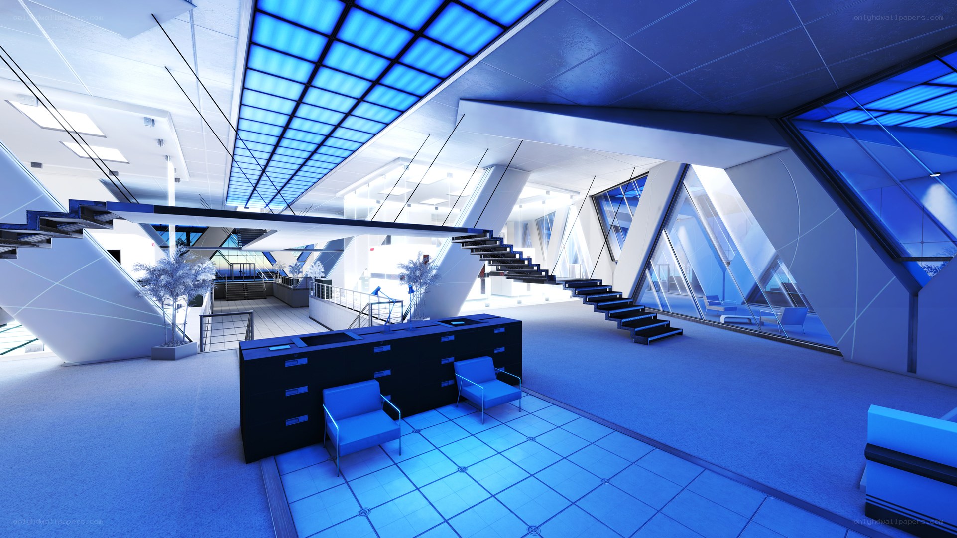 futuristic building interior