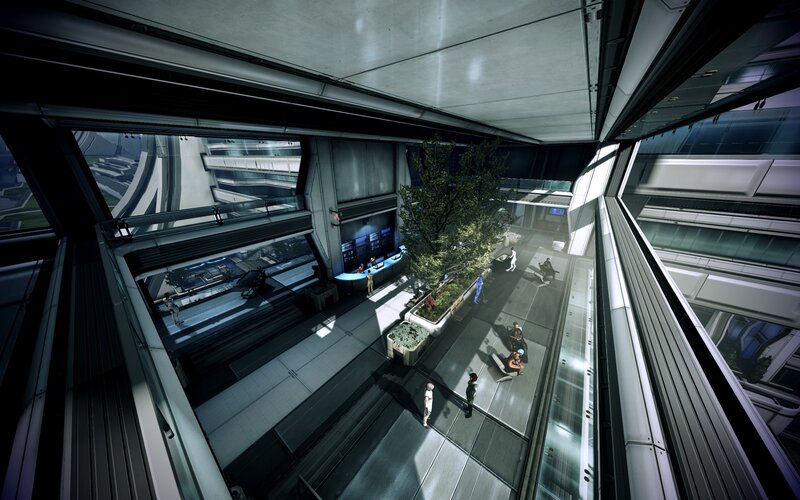 futuristic building interior