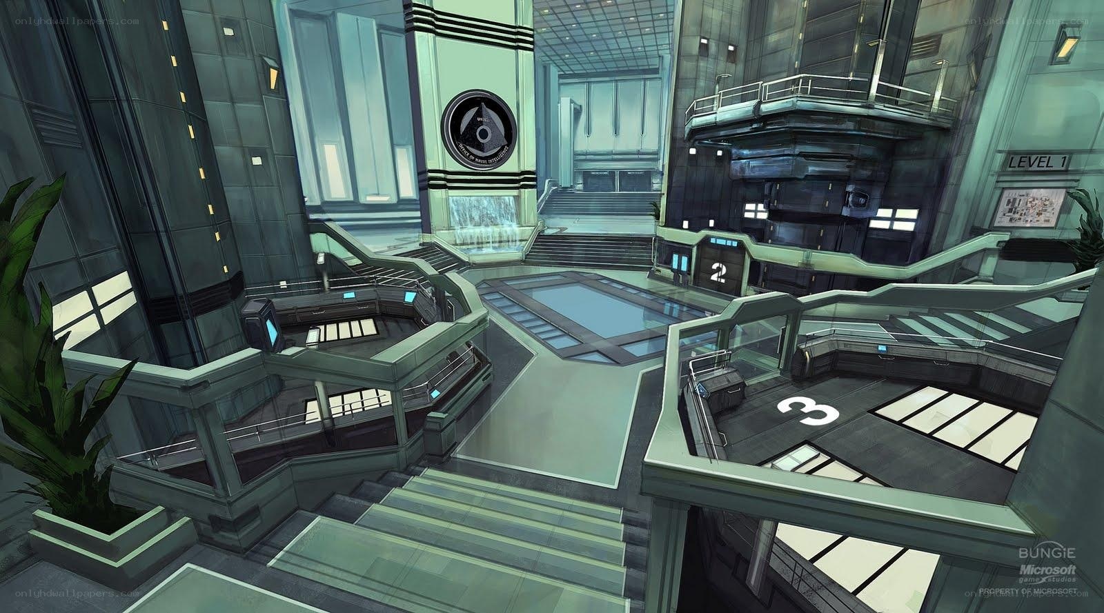 futuristic building interior