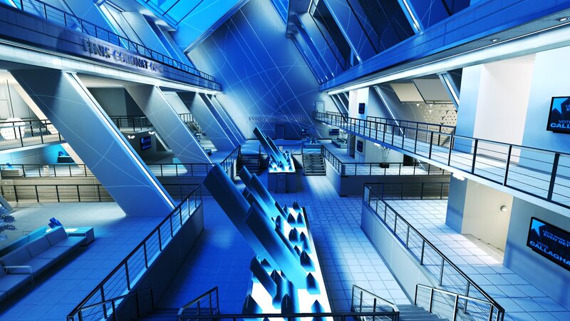 Futuristic Building Interior — Blue, Cool, 3d Render