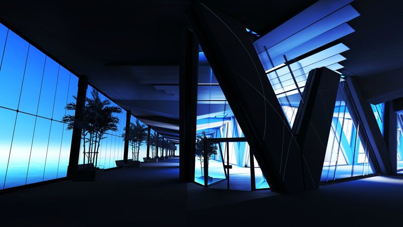 Futuristic Building Interior — Blue, Dark, Night
